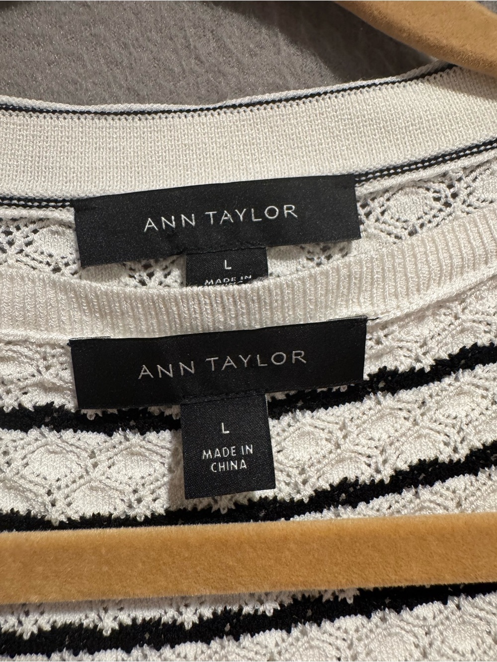 Ann Taylor Cream & Black Striped Knit Cardigan Sweater set - Picture 2 of 3